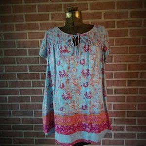 Blue, Pink, Orange Floral Peasant Boho 1X 16W EUC